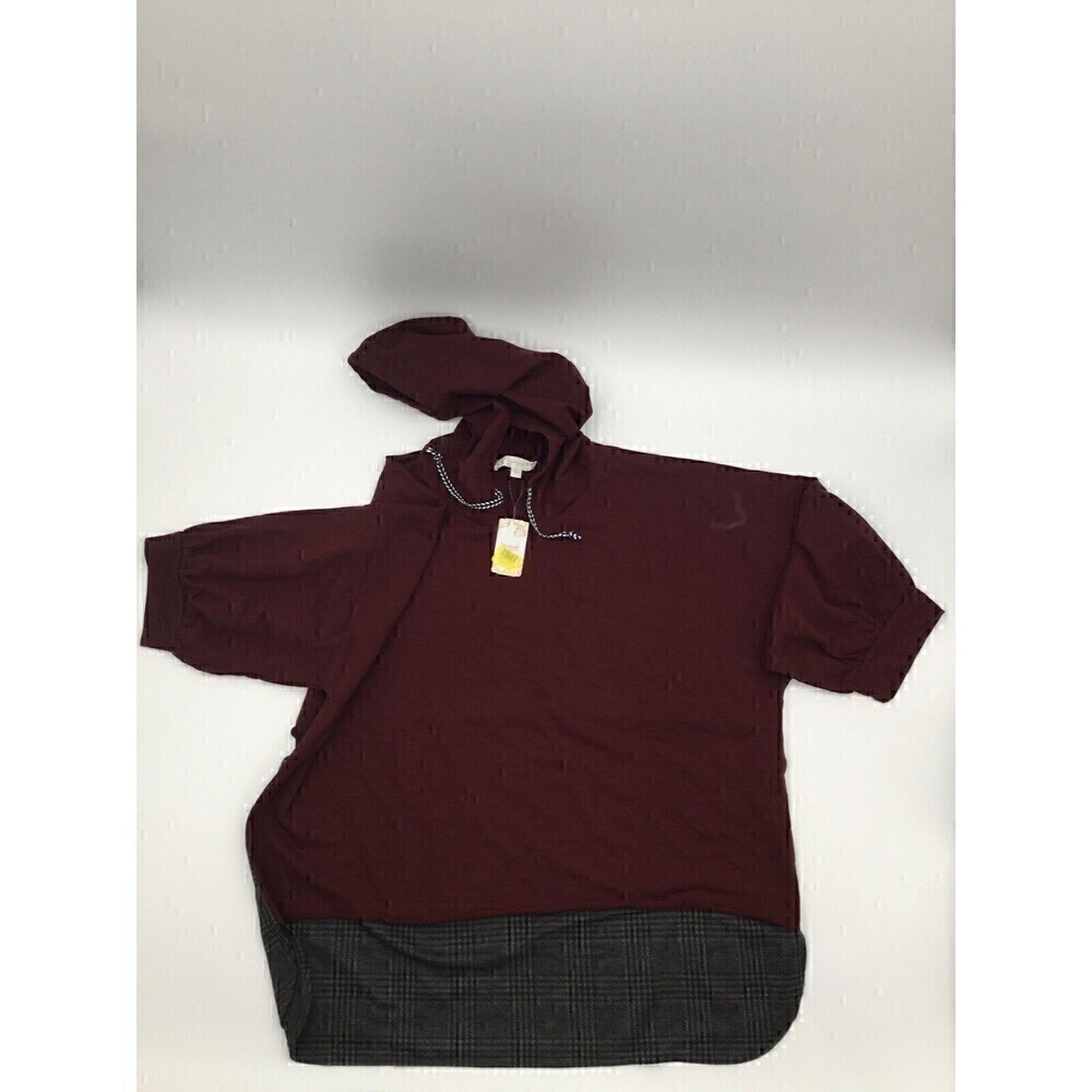 Weekend Suzanne Betro Raisin & Gray Plaid-Accent Hoodie Women’s Plus size 2X